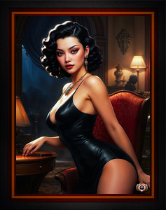 Retro Film Noir Pinup Girl In A Black Leather Dress Stunning AI Concept Art by Xzendor7