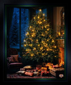 Traditional Cozy Christmas Charm With A Tree By A Fireplace And Gifts Enchanting AI Concept Art by Xzendor7