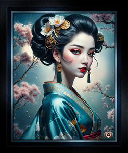 The Enchanting Visage Of Yumiko Hanazawa In Luxurious Silk Amidst Floral Splendor Mesmerizing AI Concept Art by Xzendor7