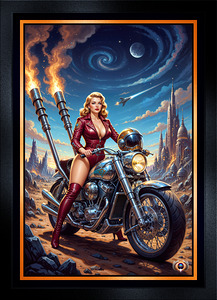 The Cosmic Rider Dyra Gylfia Riding The Valkyrion Striking AI Concept Art by Xzendor7