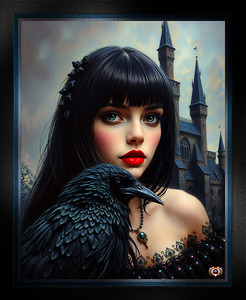 Gothic Beauty Of A Girl And Her Raven Amidst Medieval Castle Mesmerizing AI Concept Art by Xzendor7