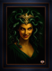 The Deviousness Of Medusa And Her Captive Golden Eyes Captivating AI Concept Art by Xzendor7
