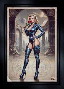 Delphine Yavari Retrofuturistic Pinup Illustration Striking AI Concept Art by Xzendor7