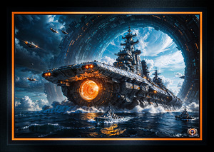 Ocean Landing Of The Super Dreadnaught Borlerelous Exiting The Hevlan Portal Amazing AI Concept Art by Xzendor7