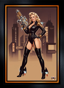Femme Fatale Pin-Up Valeria Caelum Retro-Futurism Portrait Striking AI Concept Art by Xzendor7