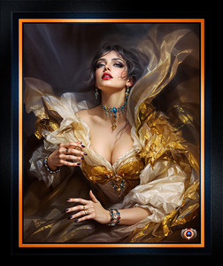 An Opulent Golden Symphony Of Marceline Alarice Emerging From Shadow Gorgeous AI Concept Art by Xzendor7