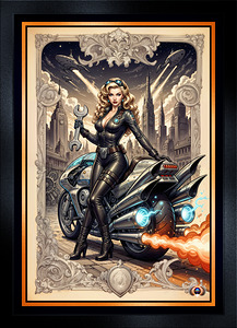 Tsylara Mimor And Her Jithera Cycle Amidst The Sprawling Rovathia Cityscape Gorgeous AI Concept Art by Xzendor7