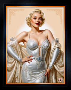 Vintage Glamour Hollywood Blonde Beauty In Satin Silver Gown Mesmerizing AI Concept Art by Xzendor7