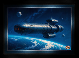 Exploration Vessel Eberus Cortan Orbiting Planet Zephius Captivating AI Concept Art by Xzendor7