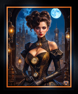 Steampunk Maven Evangeline Montclair Amidst Ancient Architecture Under A Full Moon Mesmerizing AI Concept Art by Xzendor7