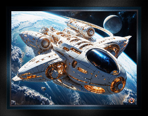 The Futuristic Spacecraft Starscraper Lamanent Soaring Above A Distant Planet Awe-inspiring AI Concept Art by Xzendor7