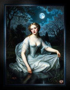 An Enchanting Moonlit Woman Kneeling In Ethereal Tranquil Waters Captivating AI Concept Art by Xzendor7