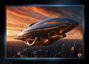 Veltorian Spacecraft Ascends Over A Futuristic Cityscape At Sunset Epic AI Concept Art by Xzendor7