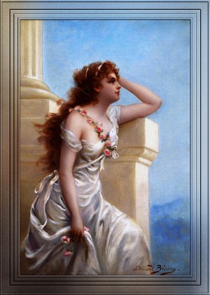 A Young Beauty With A Wreath Of Roses by Edouard Bisson