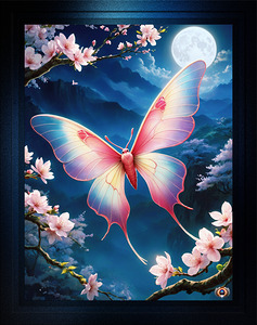 A Chinese Moon Moth Flying Amidst The Cherry Blossoms Under A Full Moon Astonishing AI Concept Art by Xzendor7