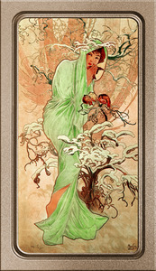 Winter In A Green Cape by Alphonse Mucha Vintage Old Masters Art Nouveau Reproduction