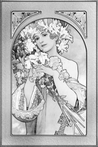 Flower by Alphonse Mucha Balck and White Art Nouveau Vingtage Art