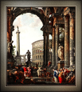 Architectural Roman Capriccio With Philosopher Diogenes by Giovanni Panini Classical Fine Art Xzendor7 Old Masters Reproductions