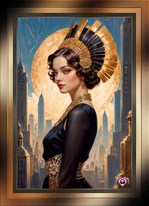 An Art Deco Beauty By A Golden Disc Captivating AI Concept Art by Xzendor7
