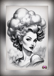 Barbenheimer Retro Fusion Atomic Age Hair Fashion Sci-Fi Illustration AI Concept Art by Xzendor7