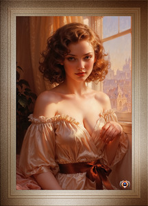 Beautiful Woman In A Morning Sunlit Room Overlooking A Historic Cityscape Captivating AI Concept Art by Xzendor7