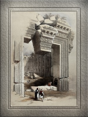 Carved Stone Doorway at Baalbec Lithograph by Louis Haghe Old Masters Classical Fine Art Reproduction