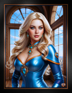 Enchanting Female Space Fleet Yeoman In A Regal Metallic Blue Uniform Mesmerizing AI Concept Art by Xzendor7