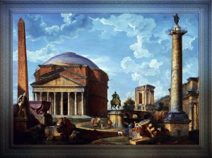 Fantasy View with the Pantheon and other Monuments of Ancient Rome by Giovanni Paolo Pannini Classical Art Old Masters Reproduction