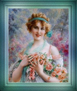 Fille Aux Roses by Emile Vernon Remastered Xzendor7 Vintage Art Old Masters Reproductions