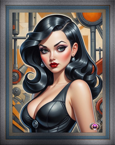 Geometry Is The Key Pop Surrealism Retro Pinup Captivating Portrait AI Concept Art by Xzendor7