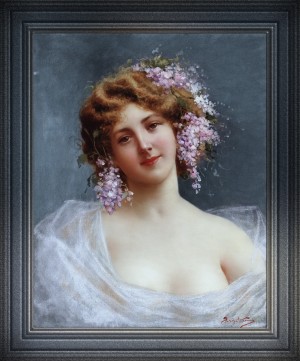 Girl With Lilacs by Achille Beltrame Classical Art Old Masters Reproduction