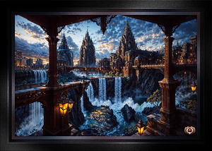 Gothic Architecture Of The Majestic City of Aeneron Falls Mesmerizing Landscape AI Concept Art by Xzendor7