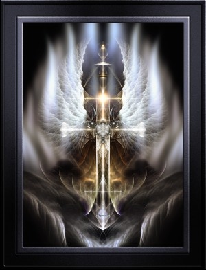 Heavenly Angel Wing Cross Black Steel Fractal Art Composition