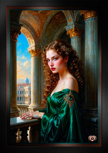 Elegant Renaissance Woman in Green Dress Mesmerizing AI Concept Art Portrait by Xzendor7