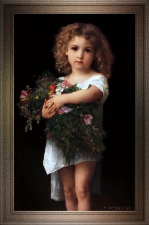 Little Girl With Flowers by William-Adolphe Bouguereau Classical Art Old Masters Reproduction