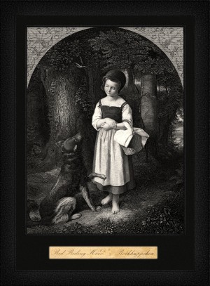 Little Red Riding Hood Encounters A Friendly Wolf In The Woods Engraving Classical Fine Art Reproduction