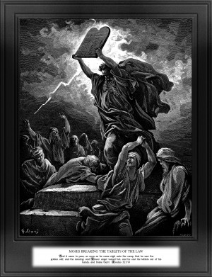 Moses Breaking The Tablets Of The Law Engraving by Hotelin Old Masters Classical Fine Art Reproduction