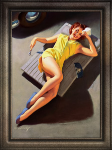 Permite Mechanic Pin-up Girl by Bill Medcalf Vintage Art