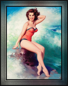 Pin-up Girl Posing By The Surf by Bill Medcalf Pin-Up Girl Vintage Art