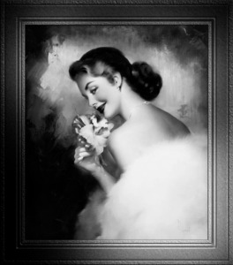 Pink Orchid Corsage by Edward Runci Black and White Xzendor7 Vintage Old Masters Pin Up Girl Art Reproductions