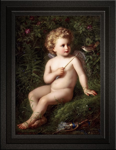 Putto Feeding A Strawberry To A Bird by Nathanael Schmitt Remastered Xzendor7 Classical Fine Art Old Masters Reproductions
