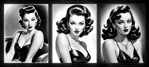 Retro Film Noir Sultry Pin Up Girl Glamorous Portraits AI Concept Art by Xzendor7