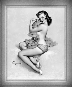 Roxanne Pinup Girl Illustration by Gil Elvgren Black and White Xzendor7 Old Masters Vintage Pin-Up Girl Art Reproductions
