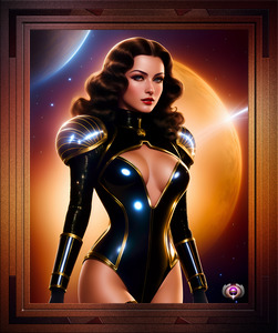 Star Flare Golden Age Fashions Captivating Sci-Fi AI Concept Art Portrait by Xzendor7