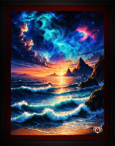 Mesmerizing Ocean Sunset and Aurora Borealis Fantasy Scene AI Concept Art by Xzendor7