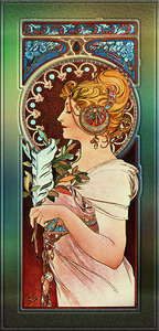 The Pen by Alphonse Mucha Art Nouveau Vintage Old Masters Reproduction