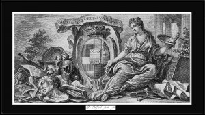 Vignette With Shield of Arms and an Allegory for the Arts by Engraver Pierre Philippe Choffard Classical Art Reproduction