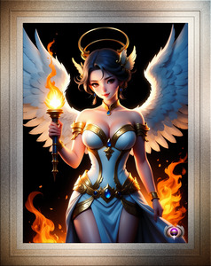 Winged Anime Girl Torch Bearer Captivating AI Concept Art Portrait by Xzendor7
