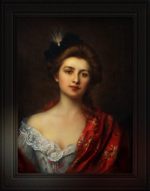 Woman In A Red Embroidered Shawl by Albert Lynch Classical Fine Art Reproduction