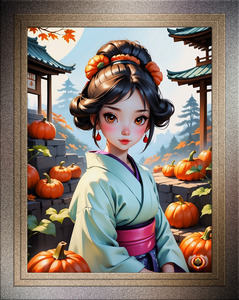 Yami Kawaii Pumpkin Geisha Girl Cute AI Concept Art by Xzendor7
